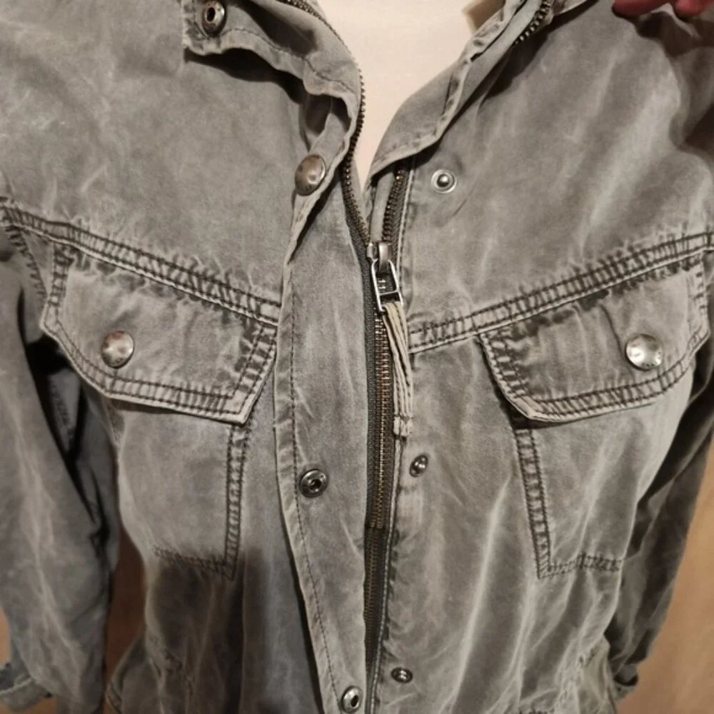 Talula Aritzia Grey Cotton Utility Field Jacket Hooded‎ Military Parka Medium